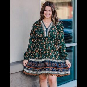 Floral Long Sleeve Hippy Dress
